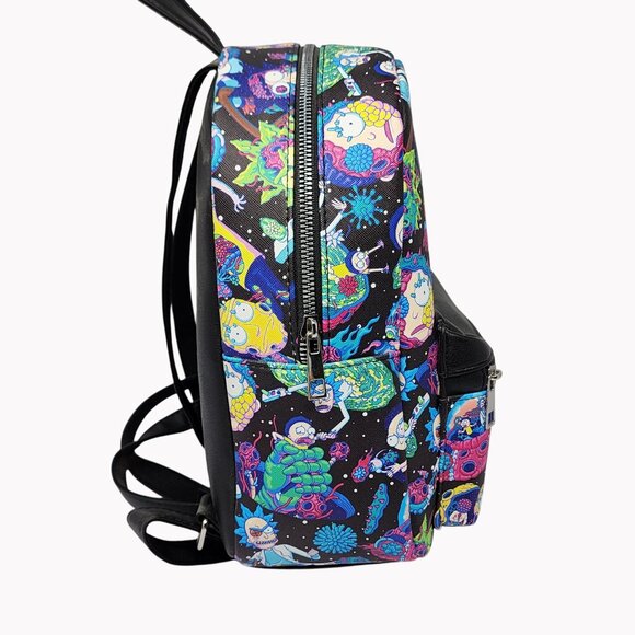 Rick & Morty Mini Backpack Bioworld Black Novelty Print Cartoon Bag New - Picture 5 of 8